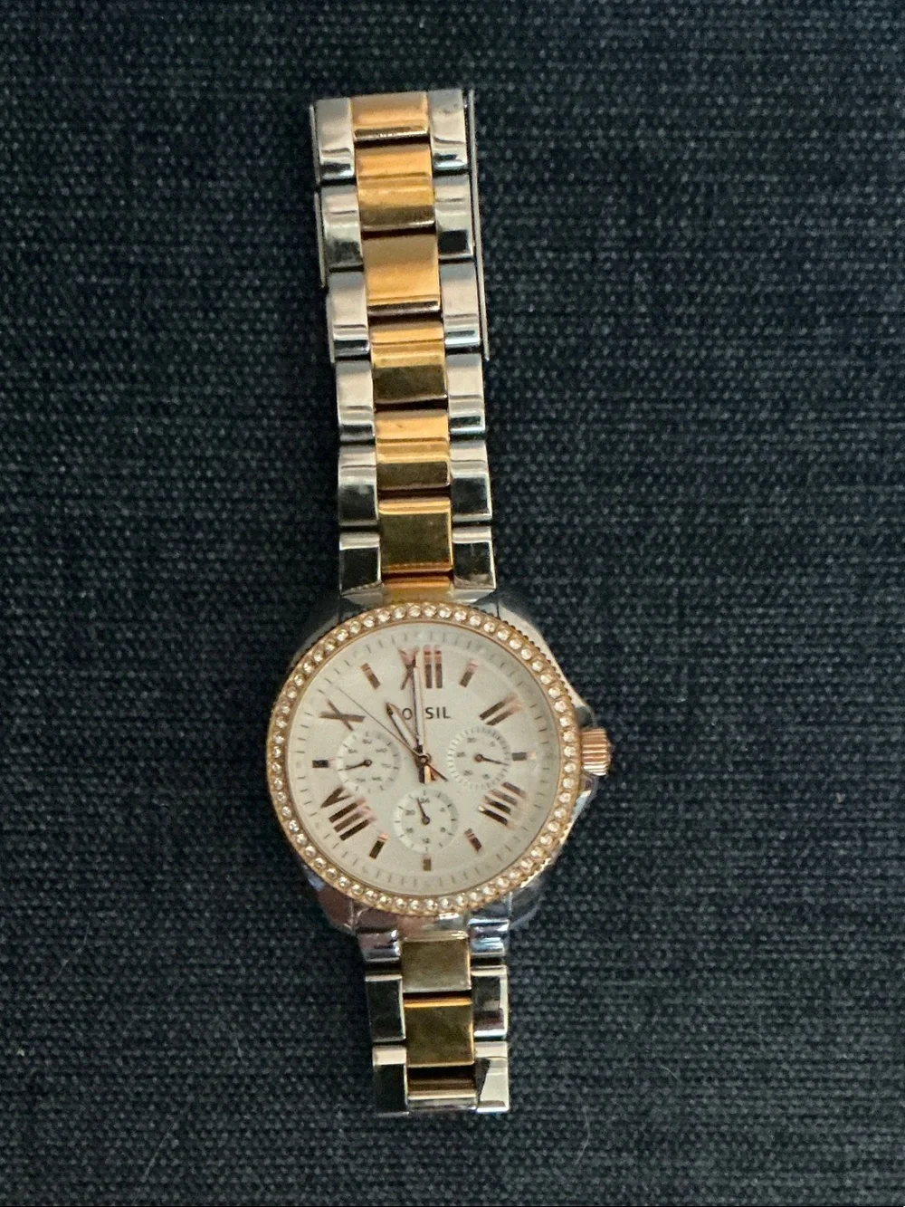 Fossil Women's Gold and Silver Round Crystal-Trim Chronograph Watch